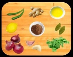 Onions, Green chilies, Ginger, Garlic, Bay Leaves, Coriander leaves, Butter & Garam  Masala